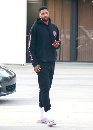 Los Angeles, CA  - Tristan Thompson arrives in a limo to attend his daughter True
