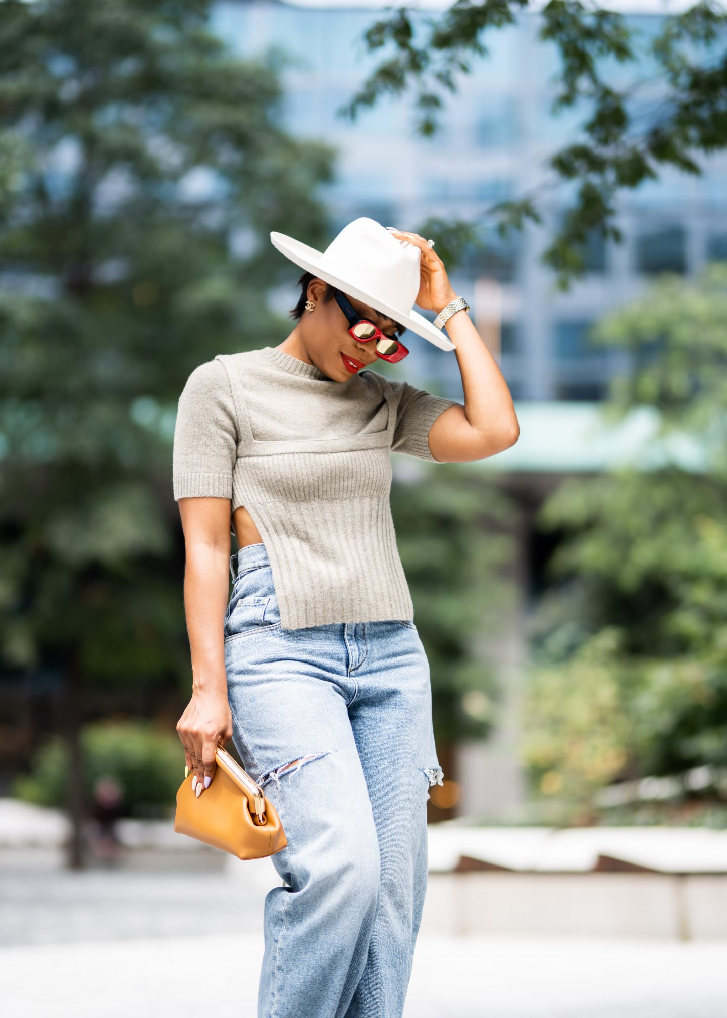 Maison Margiela jeans with Christopher Esber top and fendi first bag