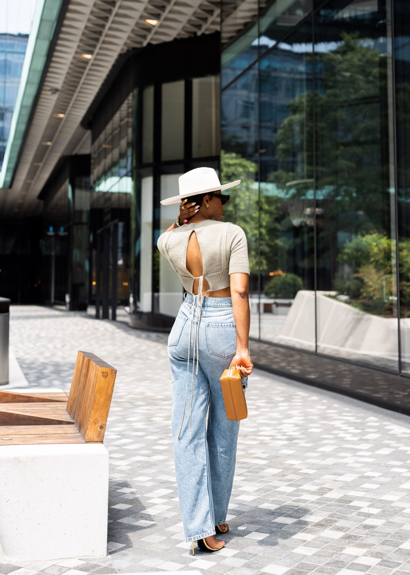 Maison Margiela jeans with Christopher Esber top and fendi first bag