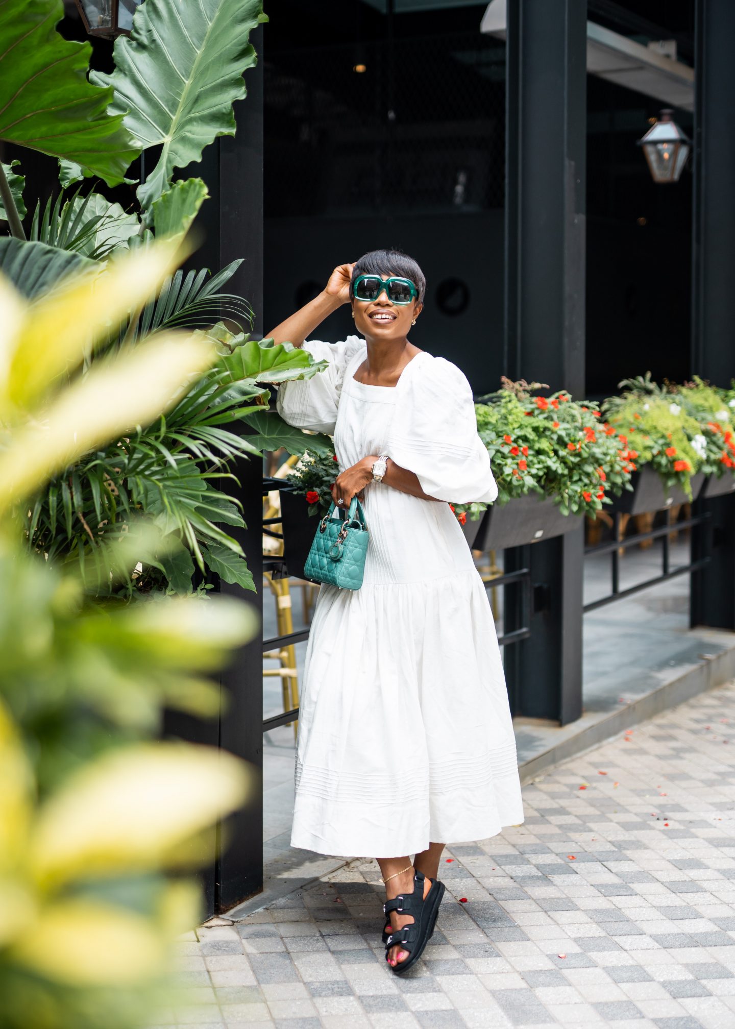 Shona Joy Priscila Pin tuck cross back midi dress