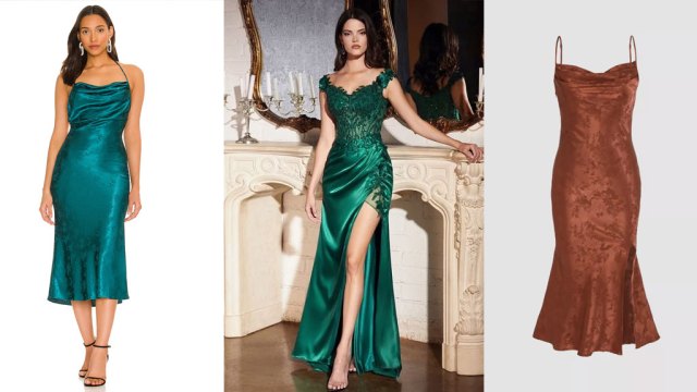 10 Trendiest Satin Bridesmaid Dresses for 2022 - Best Styles & Colors for All Maids of Honor 10 Subtle floral patterned satin bridesmaid dresses - mermaid midi-dress