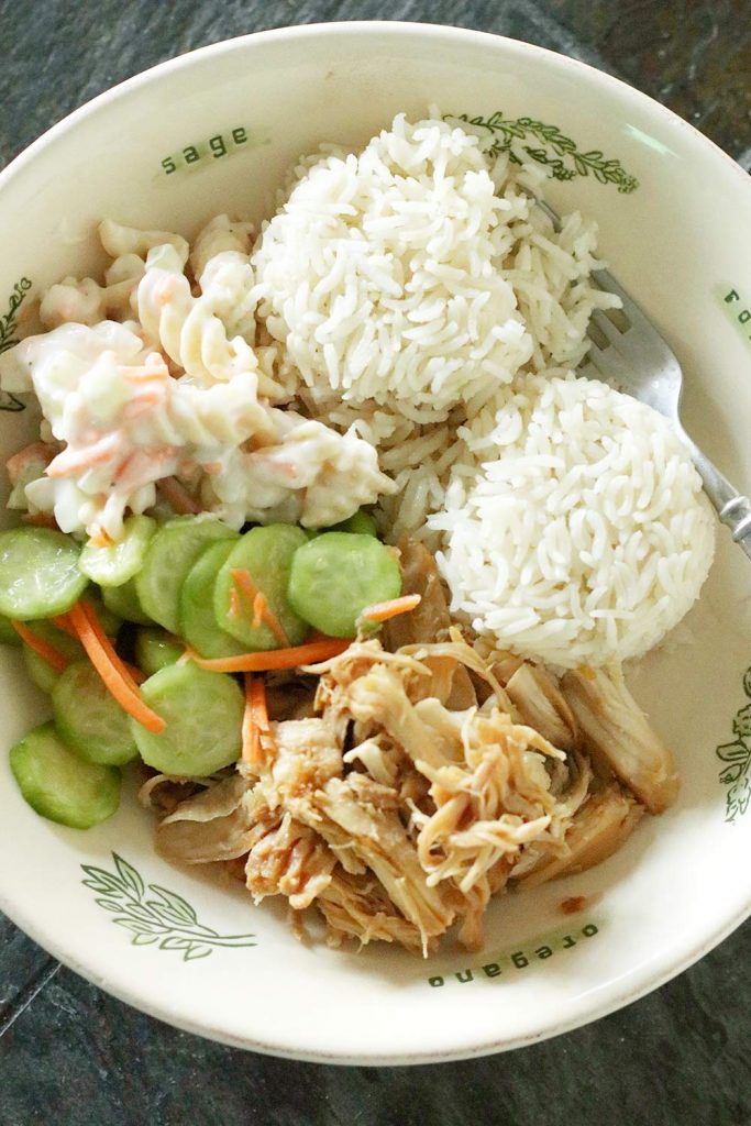 Recipes for a Tropical-Inspired Plate Lunch: Hawaiian Chicken, Hawaiian Mac Salad, Coconut Rice, and Cucumber and Carrot Salad Recipes for a Tropical-Inspired Plate Lunch: Hawaiian Chicken, Hawaiian Mac Salad, Coconut Rice, and Cucumber and Carrot Salad