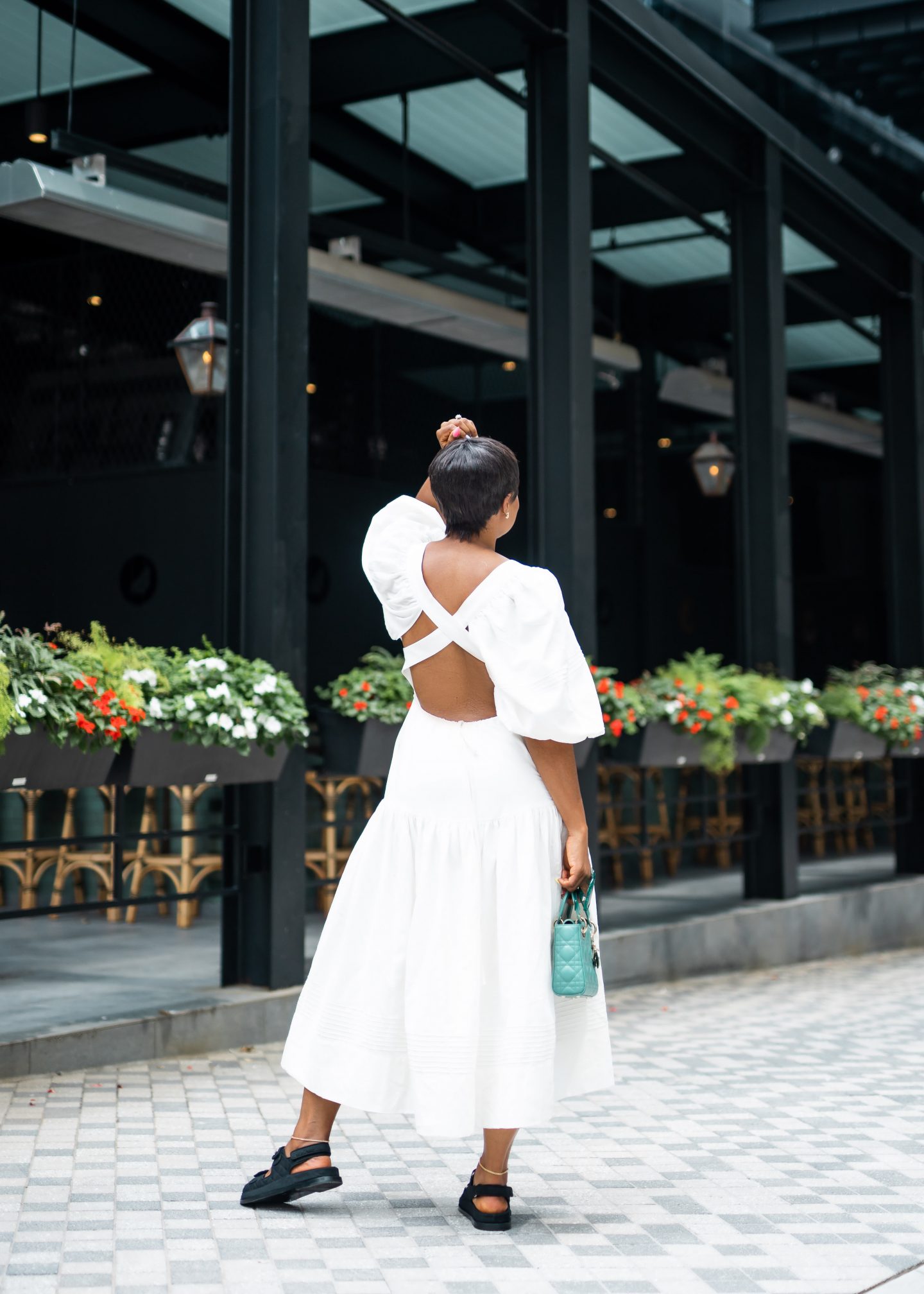 What to wear this summer in the city in Shona Joy Priscila Pin tuck cross back midi dress