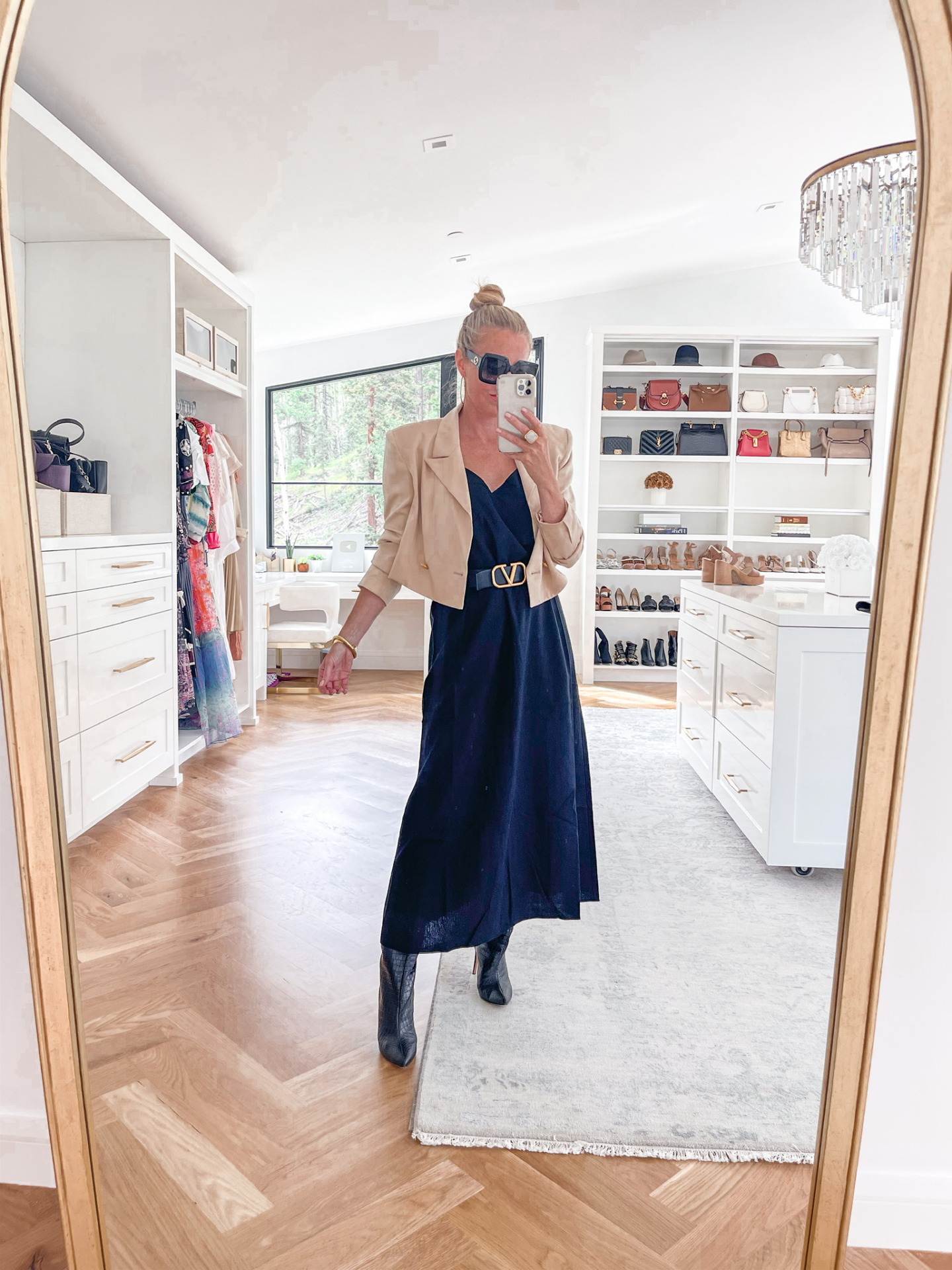 fall outfit ideas, fall outfit ideas 2022, easy fall outfit ideas, casual fall outfits, wedding guest dress ideas, fall outfits by occasion, fall events, what to wear to fall events, fall wedding guest dresses, what to wear to kids game, what to wear to school dropoff, school dropoff outfits, work from home outfits, what to wear dinner with friends, barbiecore trend, how to wear barbiecore trend, what to wear for travel, travel day outfit, gym to street style, fall beach outfit, erin busbee, busbee style, fashion over 40, jenni kayne dress, kimberly goldson cropped blazer, schutz maryana boots, gucci sunglasses, valentino black belt